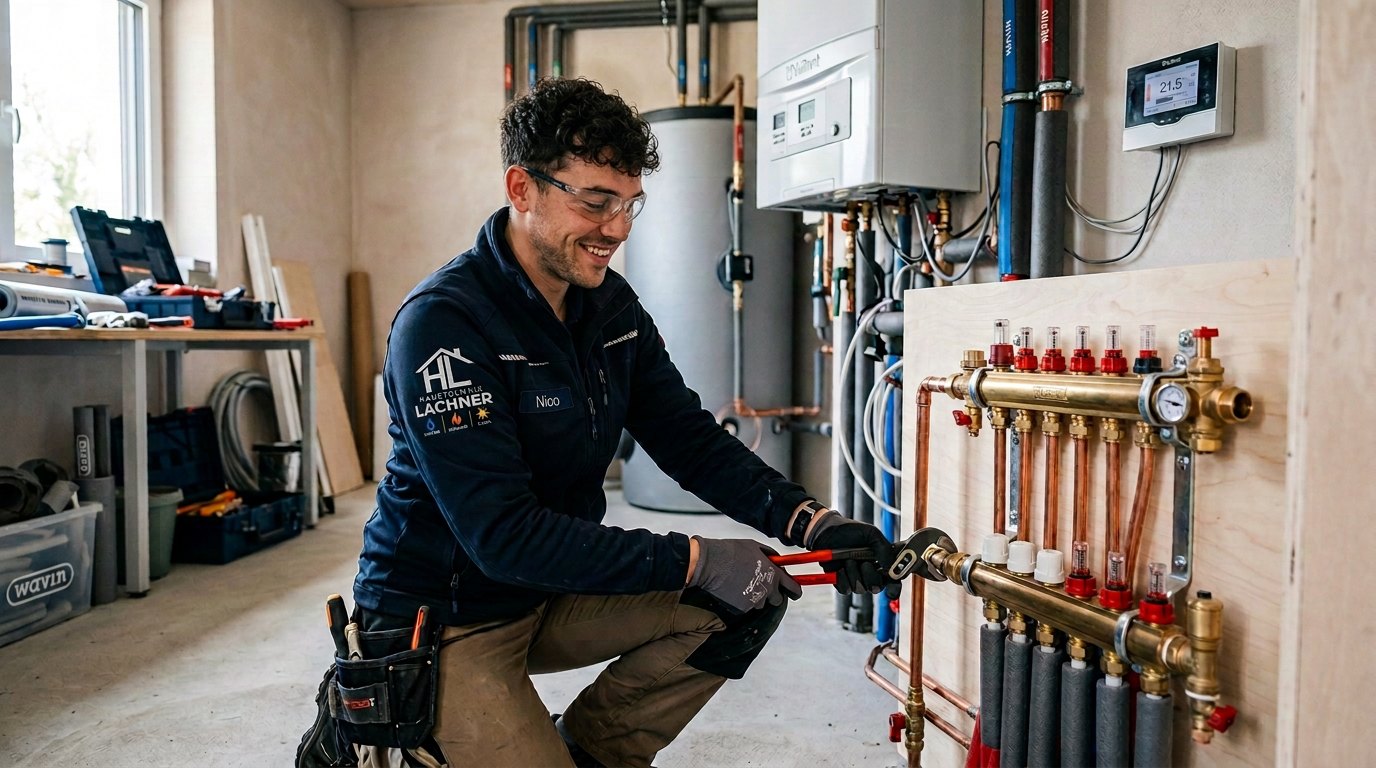 Haustechnik Lachner – Monteur bei Heizungsarbeiten